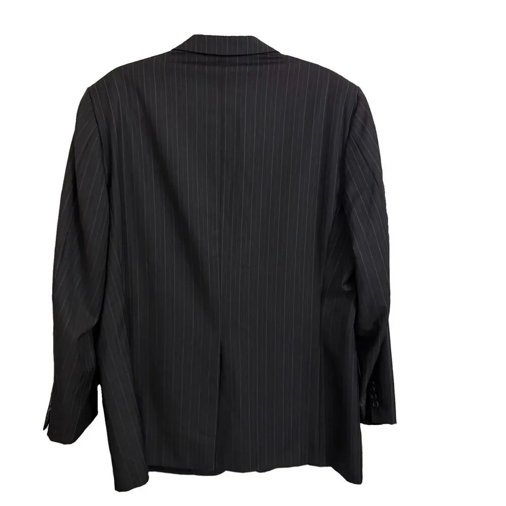 Hickey Freeman Loro Piana Super 130s Wool Blazer 46L Black Pinstripe Tasmanian